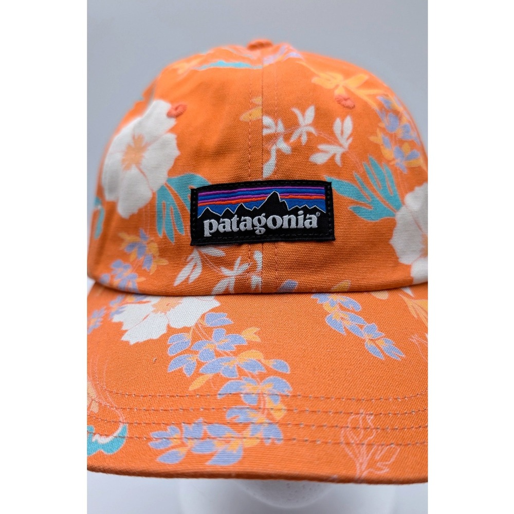 Patagonia Orange Floral Tropical P-6 Label Trad Cap Adjustable Baseball Hat - Picture 6 of 6